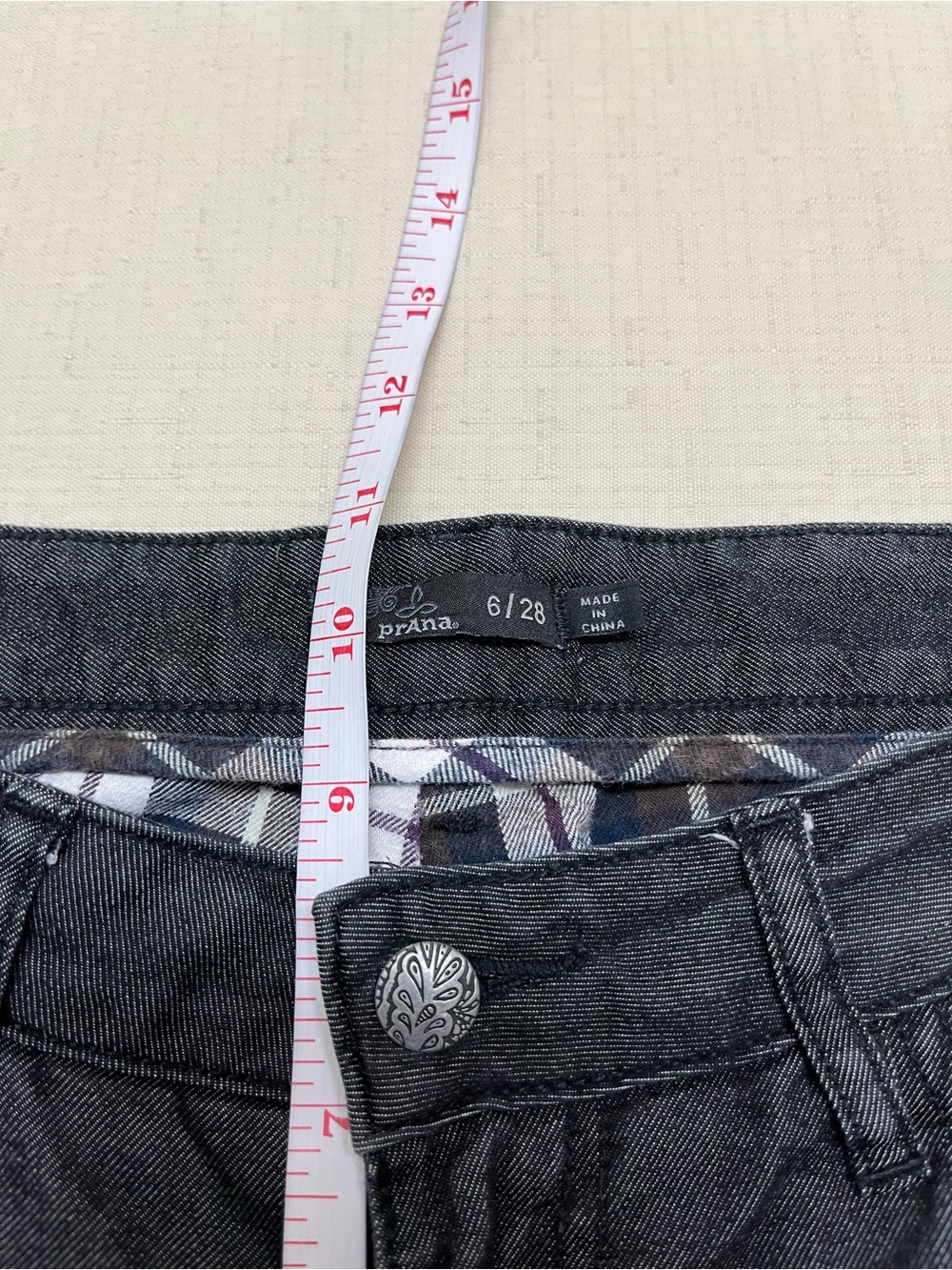 Prana size 6/28w charcoal flannel lined boyfriend jean pants - Picture 5 of 15